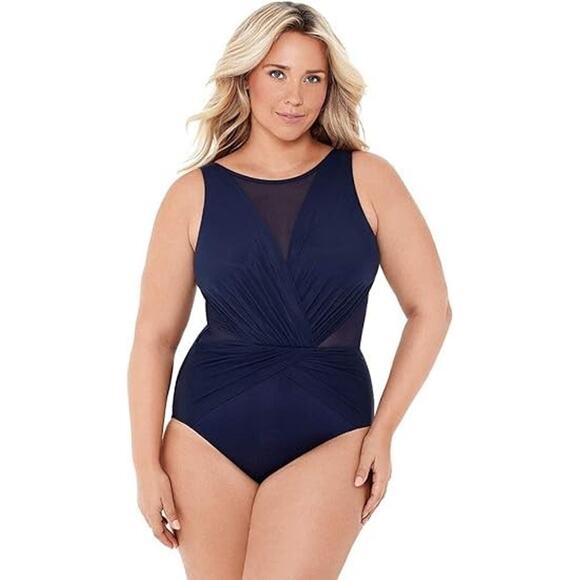 Miraclesuit Plus Size Illusionists Palma One Piece Swimsuit Midnight Blue 18W - Picture 1 of 8